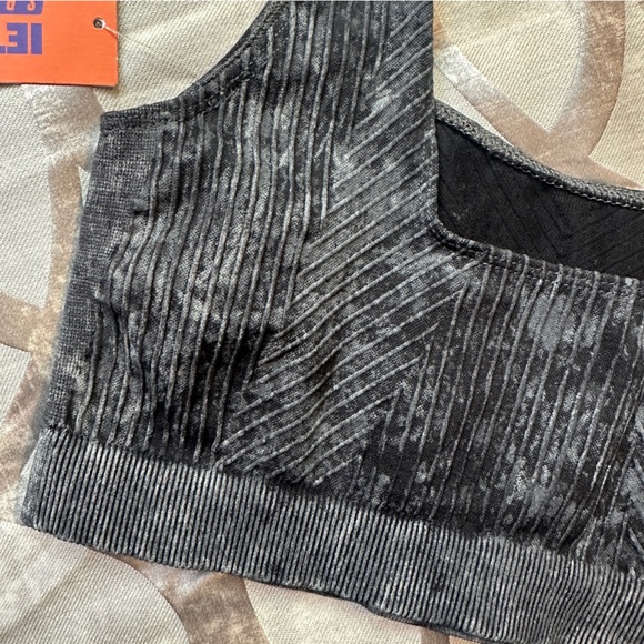 UO Black Seamless Rib Acid Wash Square Neck Lounge Bra Size Small - Picture 10 of 10